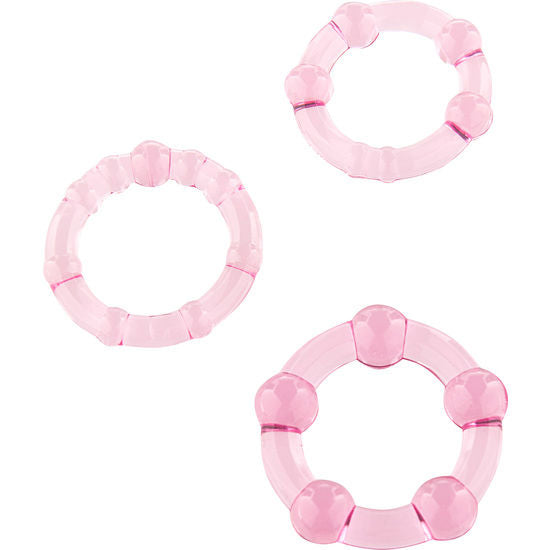SEVEN CREATIONS - SET DI TRE ANELLI ROSA PER IL PENE