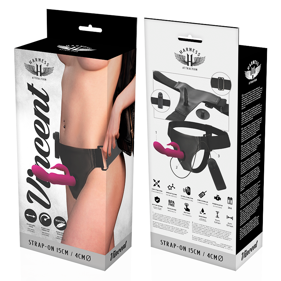 ARNÉS ATRACCIÓN - RNES VIBRADOR CONEJO VINCENT 15 CM -O- 4 CM