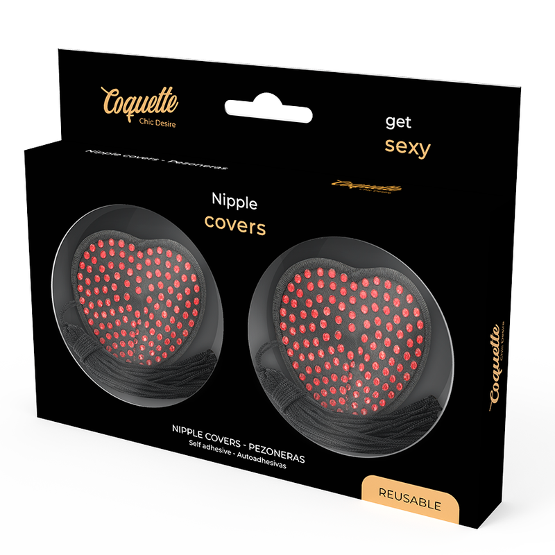 COQUETTE CHIC DESIRE - CUBREPEZONES CORAZÓN NEGRO/ROJO