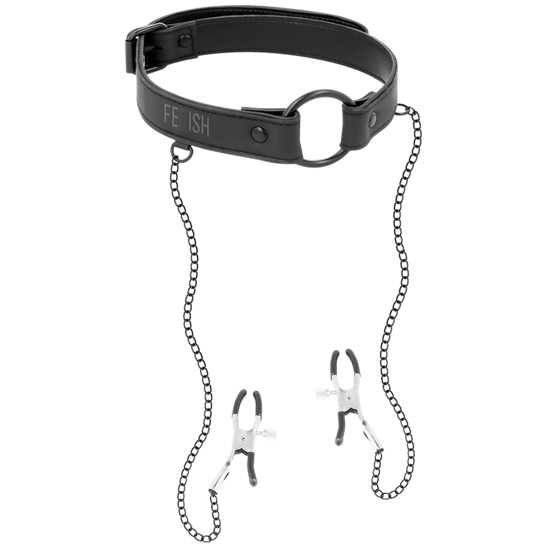 FETISH SUBMISSIVE - ANELLO BAVAGLIO CON MORSETTI PER CAPEZZOLI